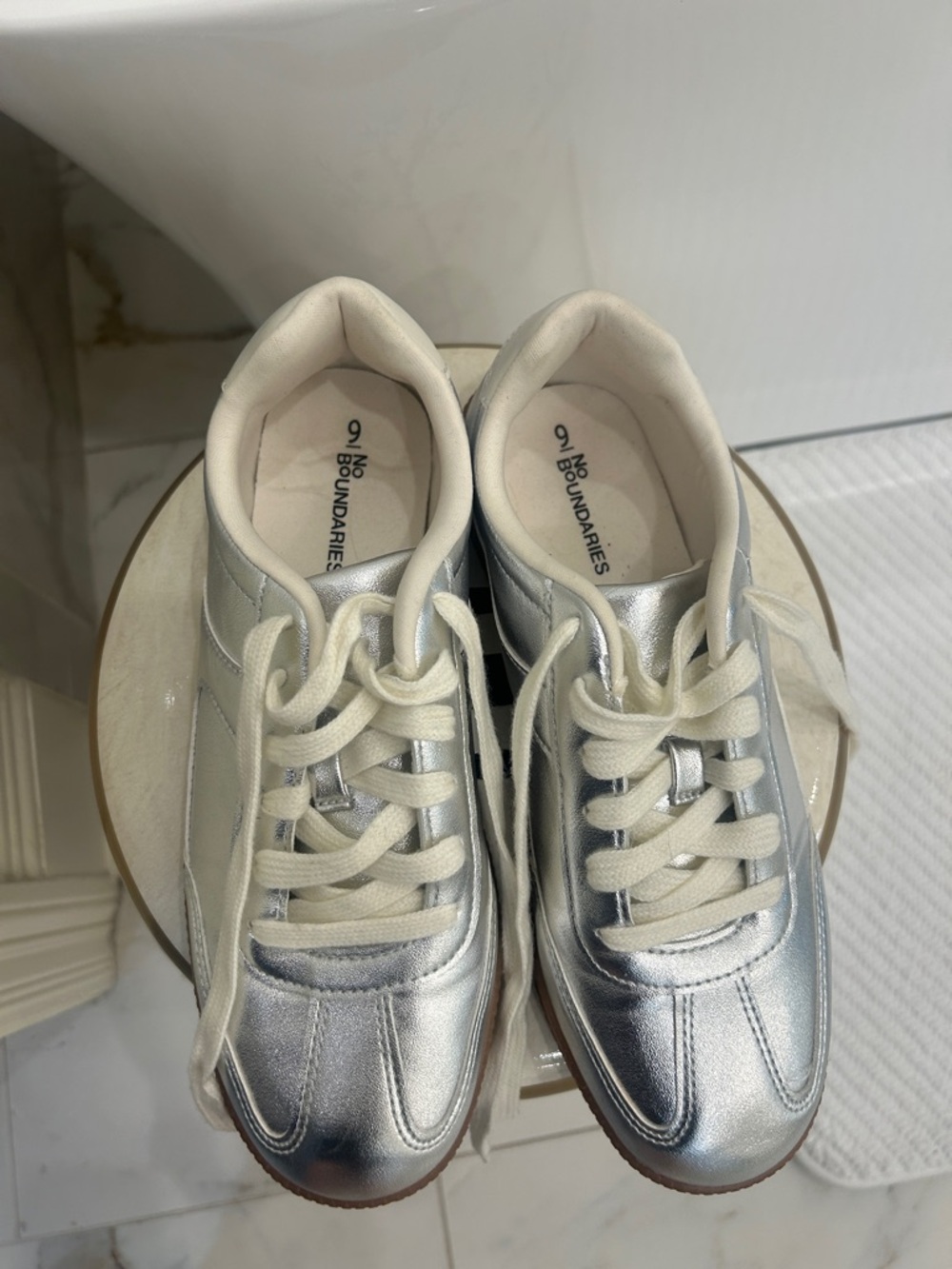 No Boundaries Silver Metallic Lace-Up Women's Sneakers